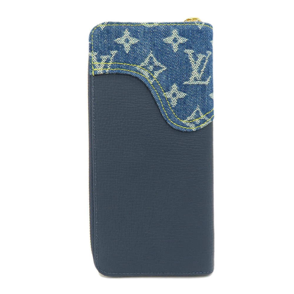 Louis Vuitton Leather Wallet Long Vertical Wallet Zippy Denim Monogram Blue